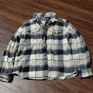 American Eagle Outfitters Black and Cream Plaid Flannel Shirt